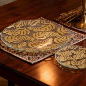 Luxury Gold Plated Fern Leaf Glass Charger Plate