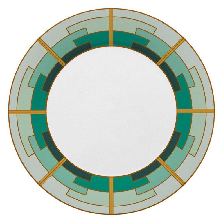 Art Deco Style Green & Gold Geometric Bone China Dinnerware Set