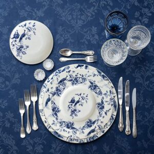 Luxury Blue White Peacock Floral Bone China Dinnerware Set
