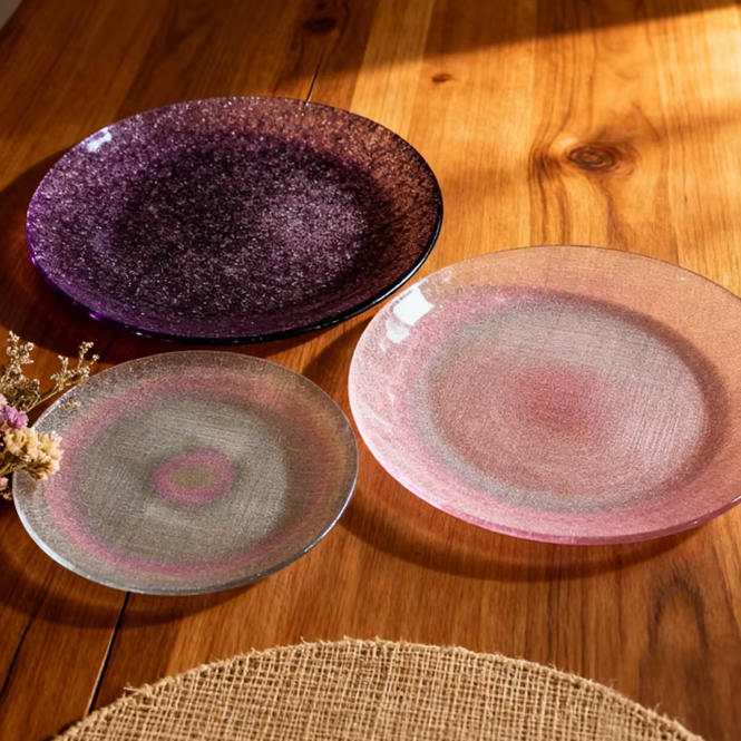 Luxury Haze Blue Cross Woven Texture Glass Charger Plate