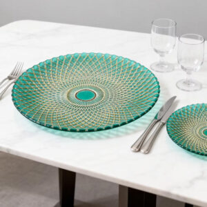 Luxury Gold Rimmed Radial Diamond Glass Charger Plate