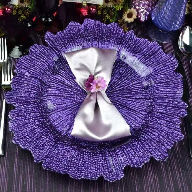 Luxury Tree-Textured Flower Shaped Glass Charger Plate