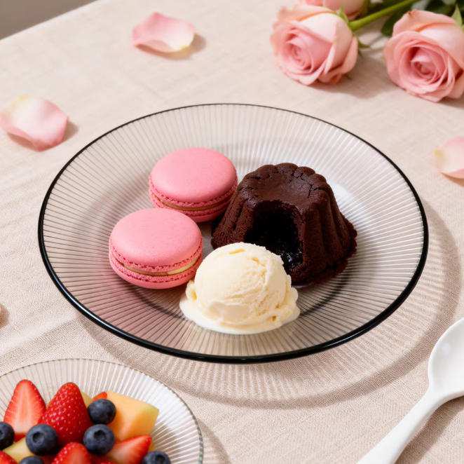 Luxury Pink Gold Rimmed Sunburst Glass Charger Plate