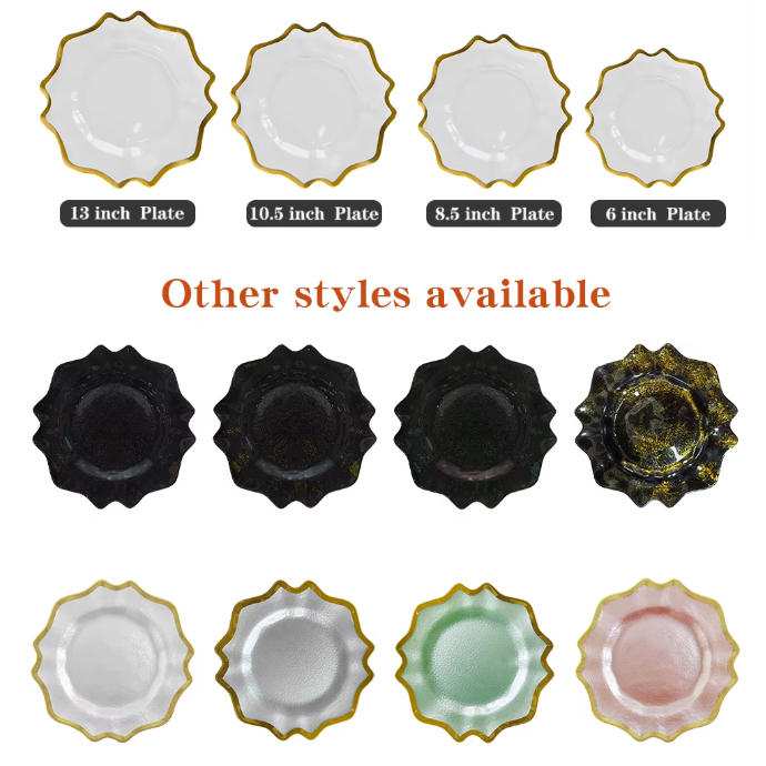 Luxury Gold Rimmed Wavy Edge Glass Charger Plate