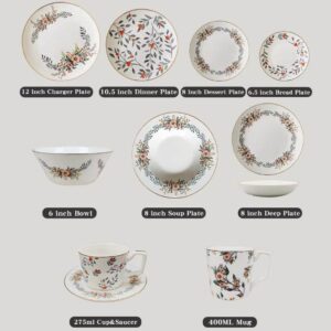 Luxury Hand Painted Floral Gold Rimmed Bone China Dinnerware Set