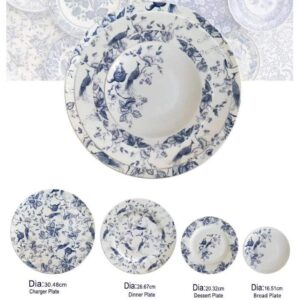 Luxury Blue White Peacock Floral Bone China Dinnerware Set