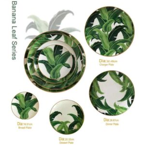 Luxury Tropical Banana Leaf Gold Rimmed Bone China Dinnerware Set