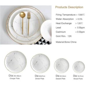 Luxury Marble Patterned Gold Rimmed Bone China Dinnerware Set