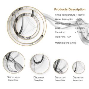 Modern Art Smoke Pattern Gold-Rimmed Bone China Dinnerware Set