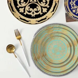 Vintage Royal Dark Green Gold Rimmed Bone China Dinnerware Set