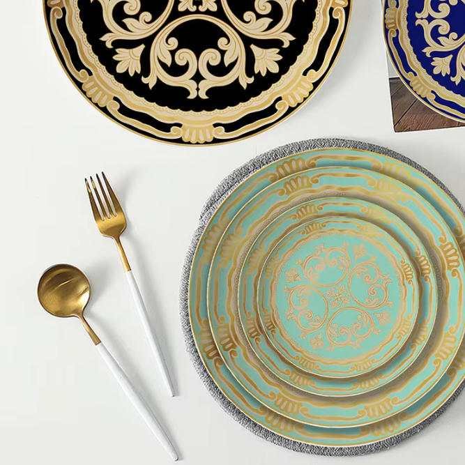 Vintage Royal Dark Green Gold Rimmed Bone China Dinnerware Set