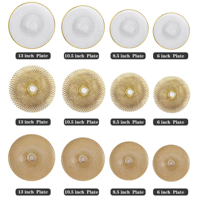 Luxury Gold Rimmed Radial Diamond Glass Charger Plate