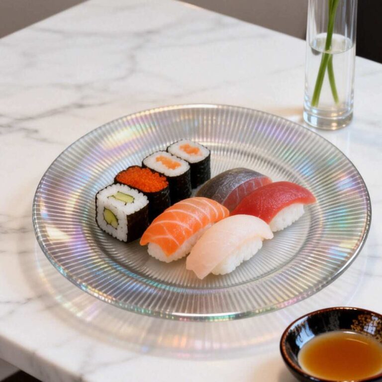 Luxury Gold Rimmed Vertical Ribbed Glass Charger Plate