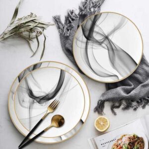 Modern Art Smoke Pattern Gold-Rimmed Bone China Dinnerware Set