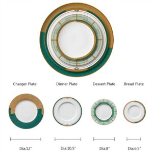 Art Deco Style Green & Gold Geometric Bone China Dinnerware Set