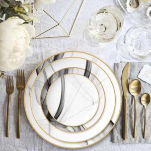 Modern Art Smoke Pattern Gold-Rimmed Bone China Dinnerware Set