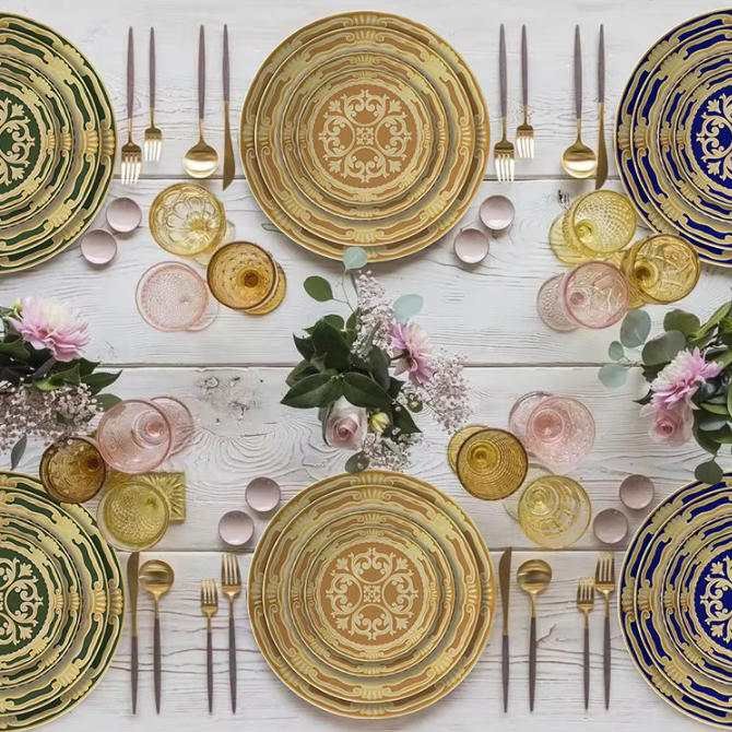 Vintage Royal Dark Green Gold Rimmed Bone China Dinnerware Set