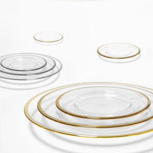 Luxury Silver/Gold-Rimmed Clear Glass Dinnerware Set