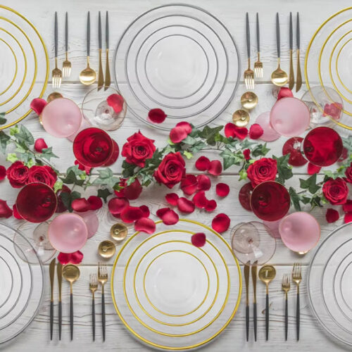 Luxury Silver/Gold-Rimmed Clear Glass Dinnerware Set