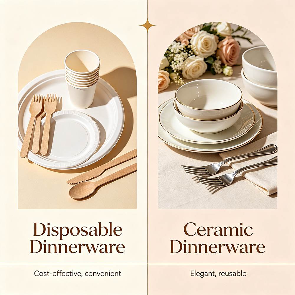disposable vs ceramic dinnerware for wedding