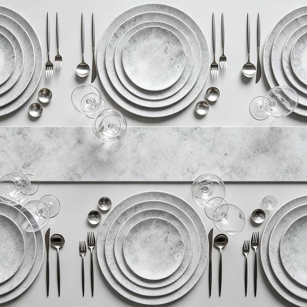 Product Features
Wabi-Sabi Stone-Effect Craft
Matte concrete-gray texture replicating natural stone, simple yet premium.
Multi-Size Nested Design
Four sizes in one set, suitable for charger plates, dinner plates, appetizer plates, and dessert plates for all dining scenarios.
Premium Ceramic Material
High-fired ceramic, durable, heat-resistant, easy to clean, dishwasher and microwave safe.
Versatile Neutral Style
Matches wabi-sabi, industrial, and minimalist styles, suitable for all cuisines and scenarios.
Customizable for Branding
Supports custom colors and textures to meet brand and themed event needs.