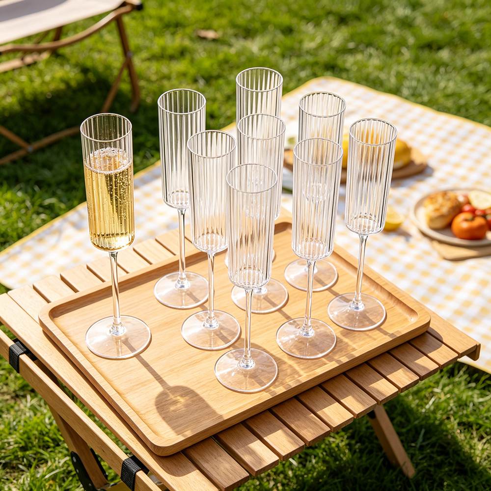 Luxury Vertical Ridged Lead-Free Crystal Champagne Flutes Set