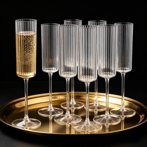 Luxury Vertical Ridged Lead-Free Crystal Champagne Flutes Set