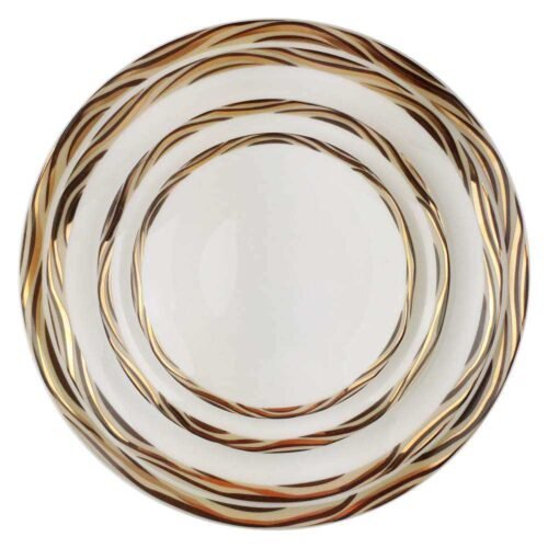 Luxury Gold Wavy Patterned Bone China Dinnerware Set