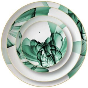 Luxury Green Mist Fantasy Flower Gold-Rimmed Bone China Dinnerware Set
