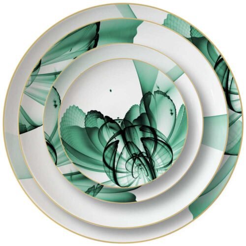 Luxury Green Mist Fantasy Flower Gold-Rimmed Bone China Dinnerware Set