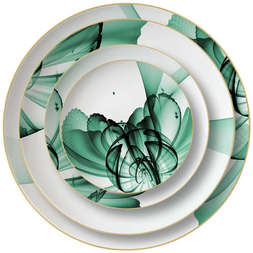 Luxury Green Mist Fantasy Flower Gold-Rimmed Bone China Dinnerware Set