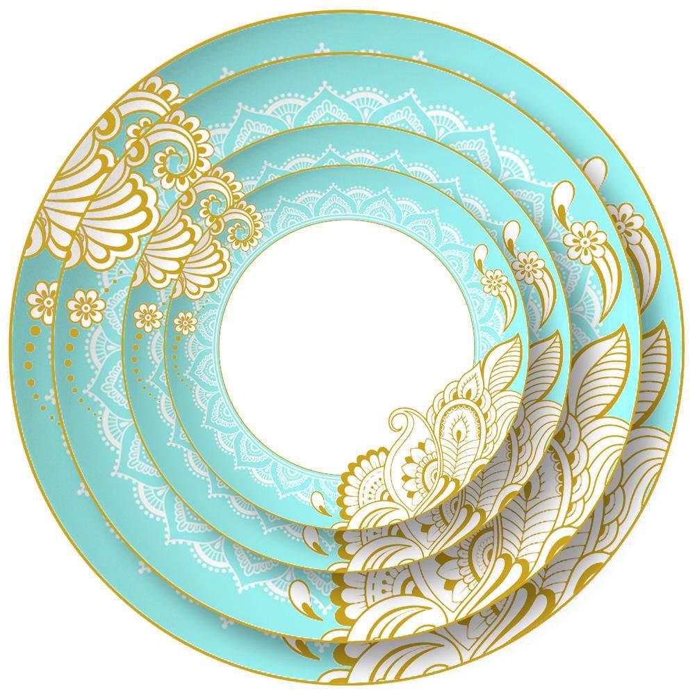 Exotic Tiffany Blue Gold Paisley Bone China Dinnerware Set