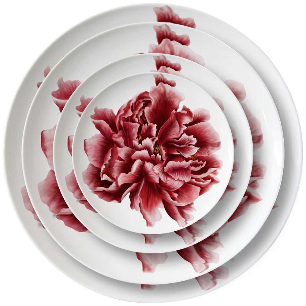 New Chinese Wealthy Red Peony Bone China Dinnerware Set