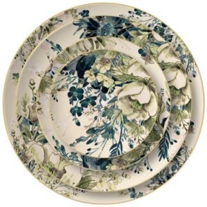 Vintage Watercolor Bohemian Floral Gold-Rimmed Bone China Dinnerware Set