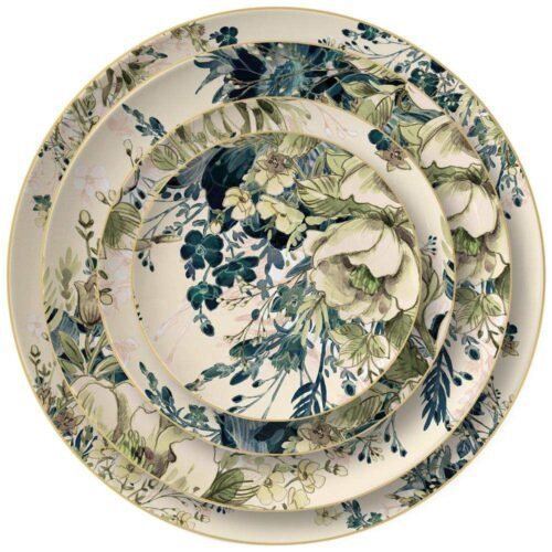 Vintage Watercolor Bohemian Floral Gold-Rimmed Bone China Dinnerware Set