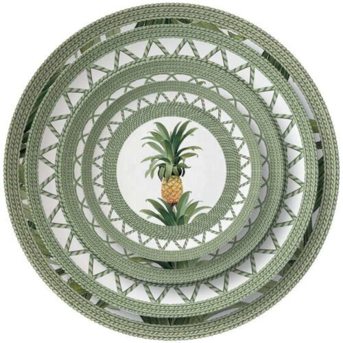 Tropical Rattan-Woven Pineapple Bone China Dinnerware Set
