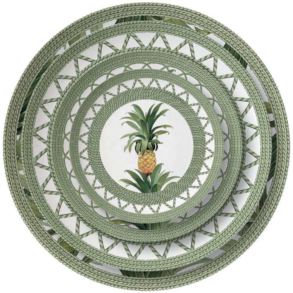 Tropical Rattan-Woven Pineapple Bone China Dinnerware Set