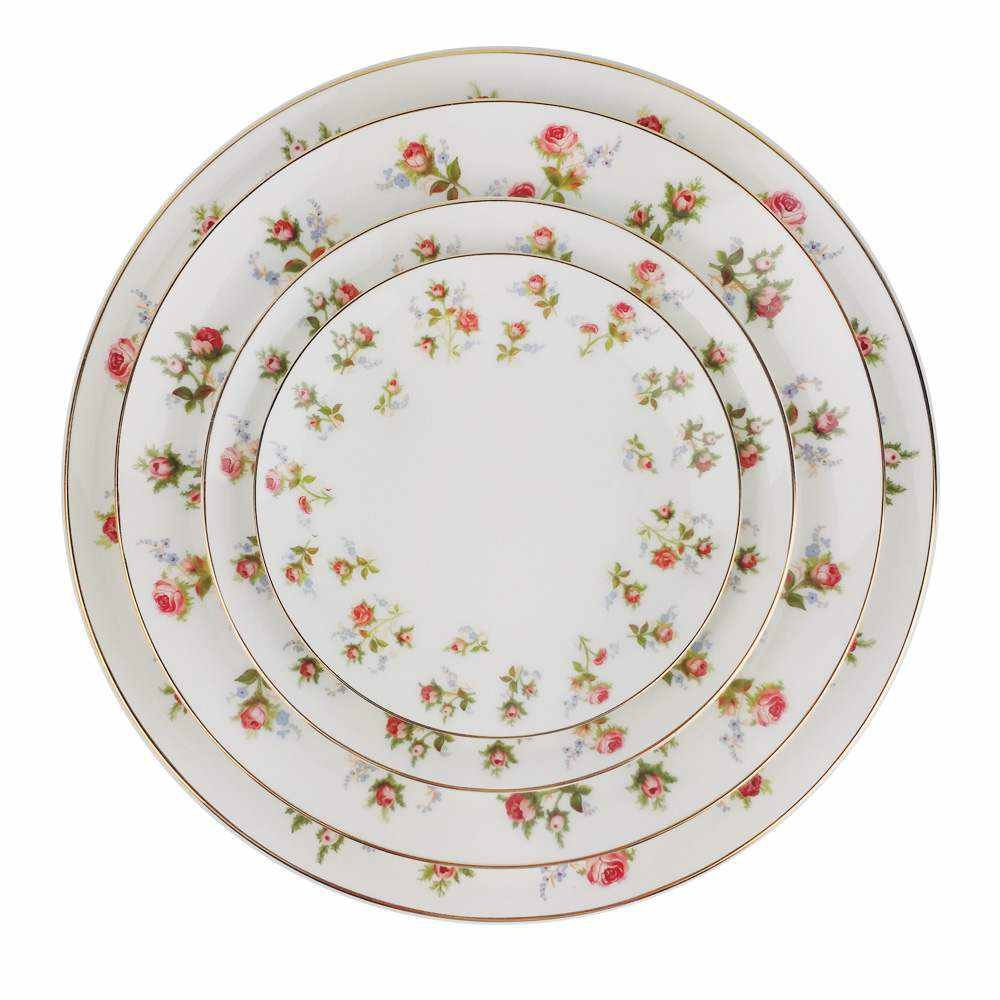 British Country-Style Rose Gold Rimmed Bone China Dinnerware Set