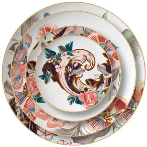 Art Nouveau Vintage Floral Gold Rimmed Bone China Dinnerware Set