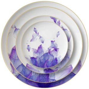 Luxury Purple Mist Petal Gold Rimmed Bone China Dinnerware Set