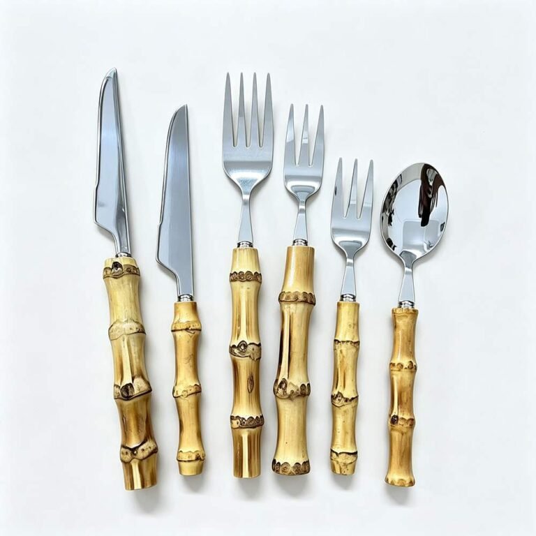 Natural Bamboo Node Handle Stainless Steel Cutlery Set