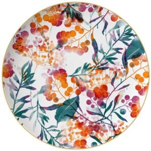 Watercolor Autumn Berry Gold Rimmed Bone China Dinnerware Set