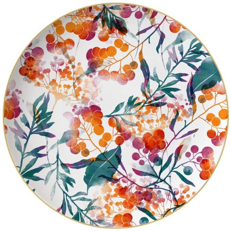 Watercolor Autumn Berry Gold Rimmed Bone China Dinnerware Set