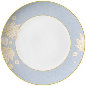 Luxury Light Blue Golden Leaf Bone China Dinnerware Set