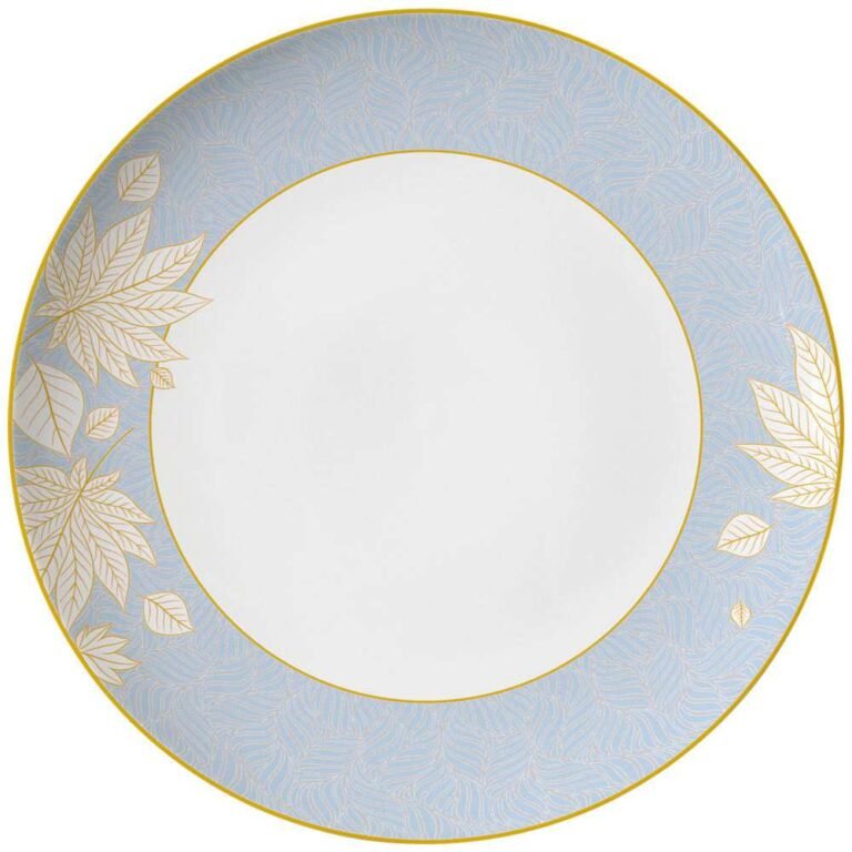 Luxury Light Blue Golden Leaf Bone China Dinnerware Set