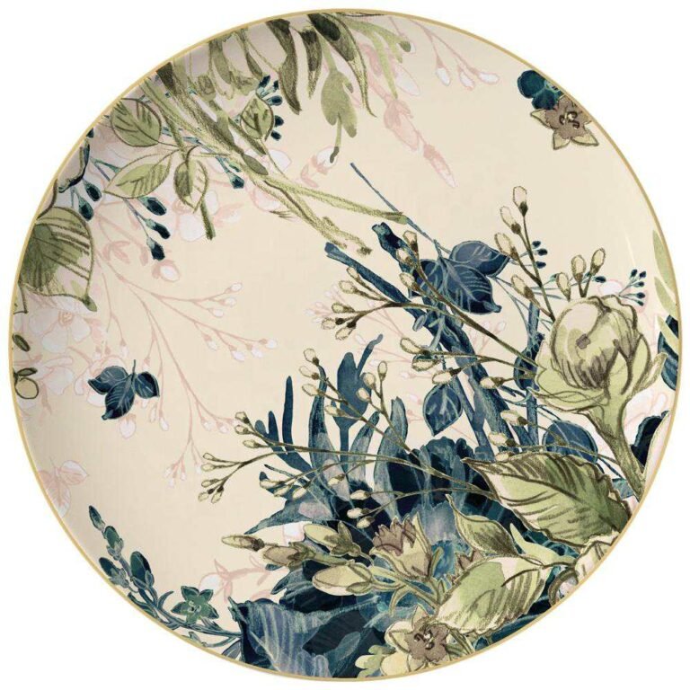Vintage Watercolor Bohemian Floral Gold-Rimmed Bone China Dinnerware Set