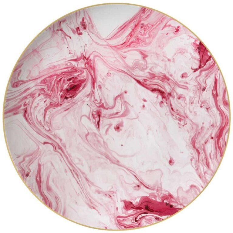 Luxury Pink Ink Flow Pattern Gold Rimmed Bone China Dinnerware Set