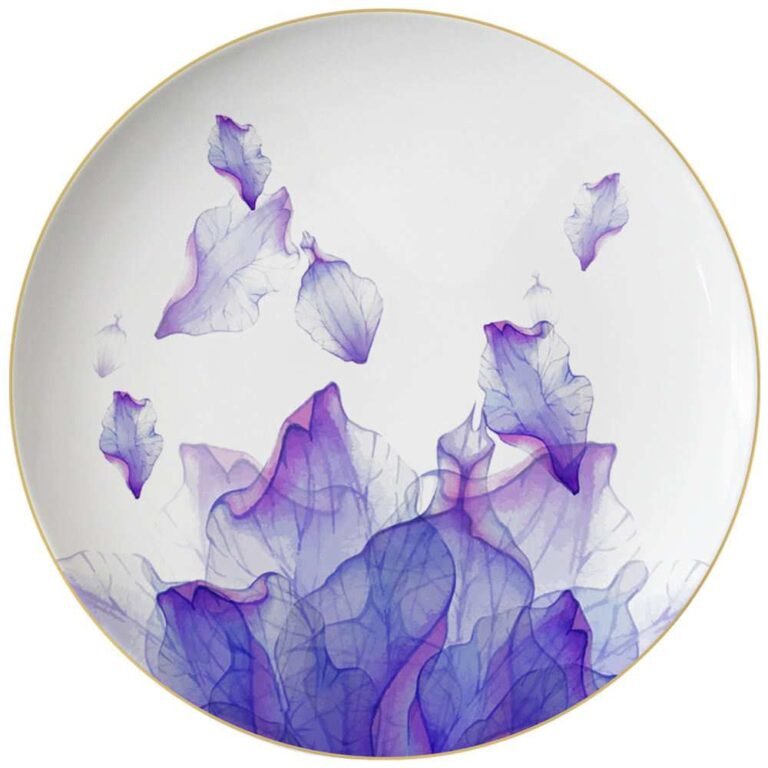 Luxury Purple Mist Petal Gold Rimmed Bone China Dinnerware Set