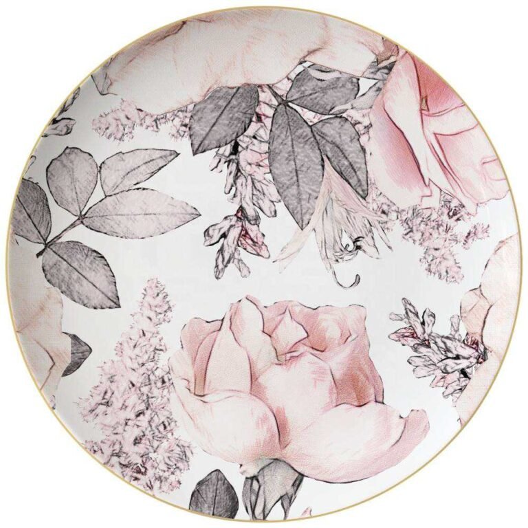 Luxury Sketch Style Pink Rose Gold-Rimmed Bone China Dinnerware Set