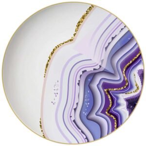 Luxury Amethyst Gold Veined Agate Patterned Bone China Dinnerware Set